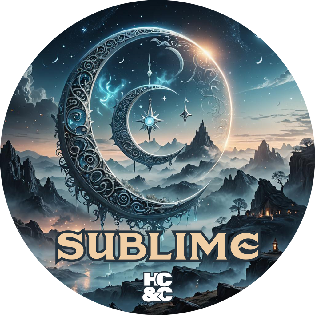 Circular design with celestial elements and 'SUBLIME' text, featuring HC&C logo.
