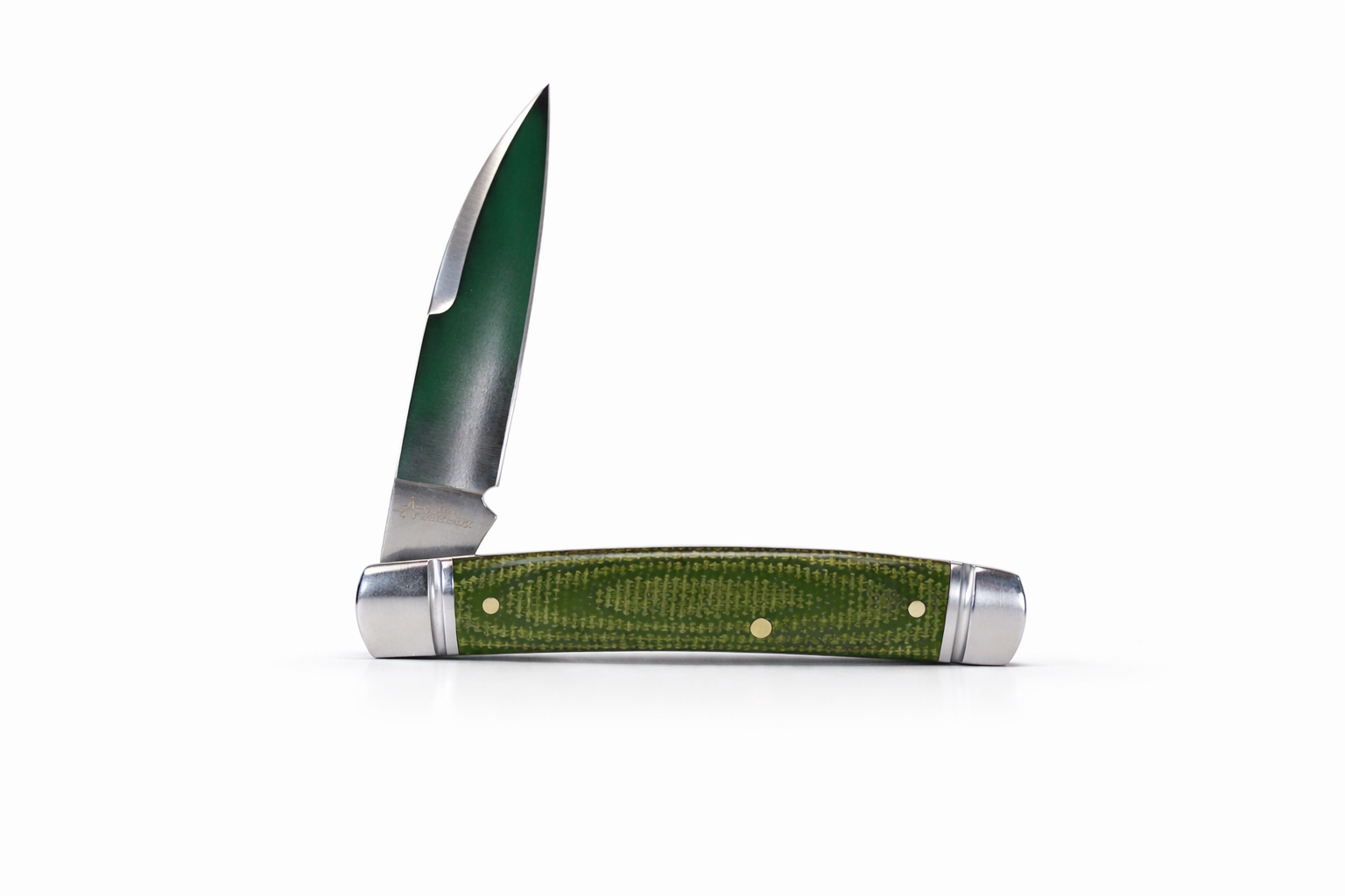 Green pocket knife with a white background